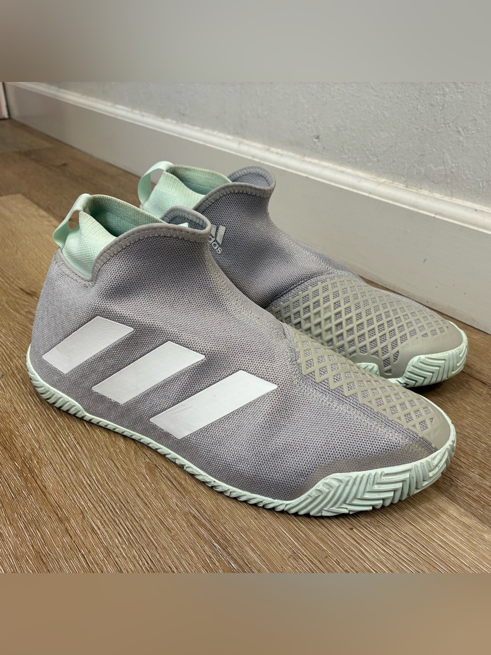 Adidas Stycon Laceless Tennis Shoes in a Grey Two and Dash Green Men’s Shoes 11